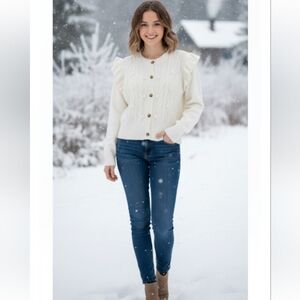 Celebrity Pink Cream Knit Cardigan